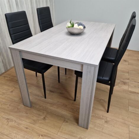 Dining Table and 4 Chairs Grey 4 Black Leather Chairs Wood Dining Set Furniture (1/5)