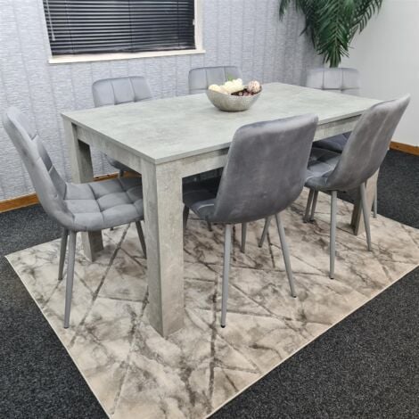 Dining Table and 6 Chairs Stone Grey Effect Wood Table 6 Grey Velvet Chairs Dining Room