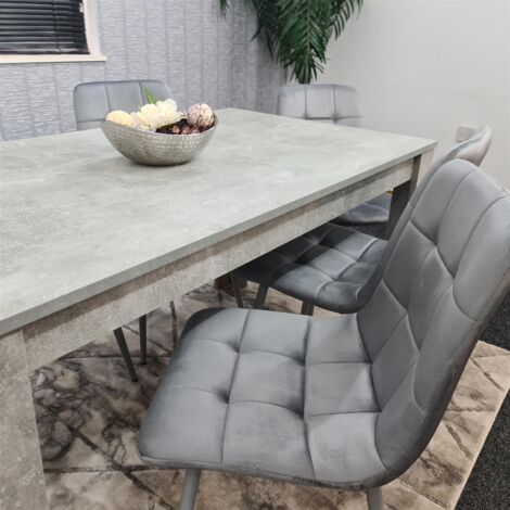 Dining Table and 6 Chairs Stone Grey Effect Wood Table 6 Grey Velvet Chairs Dining Room