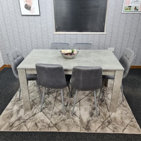 Dining Table and 6 Chairs Stone Grey Effect Wood Table 6 Grey Velvet Chairs Dining Room