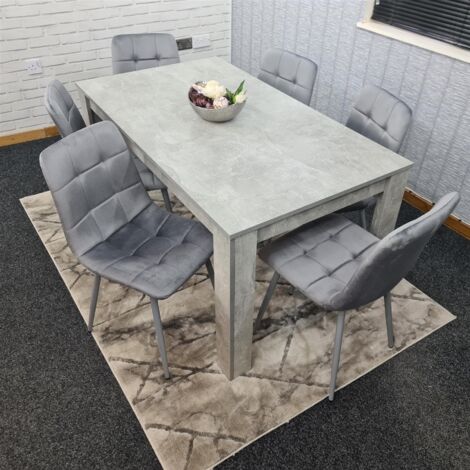 Dining Table and 6 Chairs Stone Grey Effect Wood Table 6 Grey Velvet Chairs Dining Room