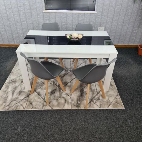 Dining Table and 4 Chairs White Black Wood 4 Plastic Leather Grey Chairs Dining Room (1/5)