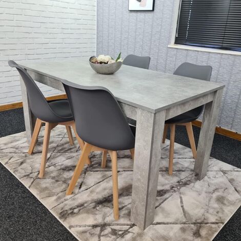 Dining Table and 4 Chairs Stone Grey Effect Wood Table 4 Grey Plastic ...