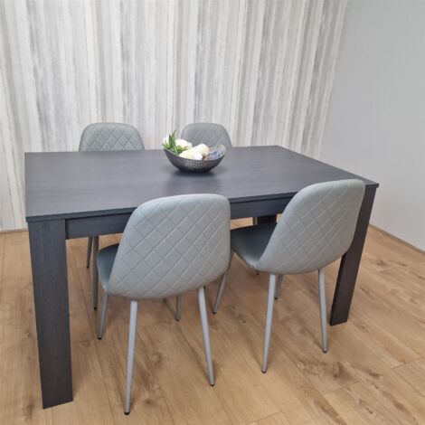 Dining Table and Chairs Black Dark Grey Grey Leather Chairs