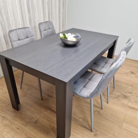 Dining Table and 4 Chairs Black Dark Grey 4 Grey Velvet Chairs Wood Dining Set Furniture (1/5)