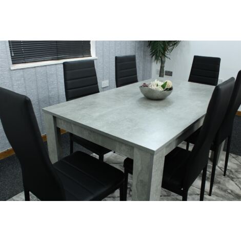 Dining Table and 6 Chairs Stone Grey Effect Wood Table 6 Black Leather Chairs Dining Room