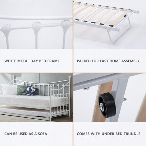 Daybed without Trundle White 3ft Single Bed Metal Bedroom Living Room