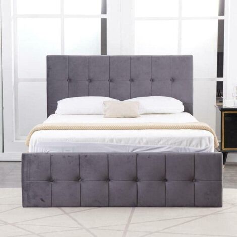 Ottoman Bed Gas Lift Storage Grey 3ft Single Velvet Cushioned Bedroom
