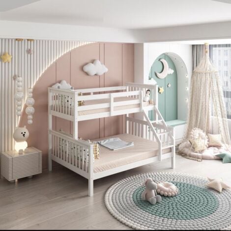 Bunk Bed Kids White 3ft Single Upper and 4ft6 Double Bottom Bunk Beds Wooden Pine Children Bedroom