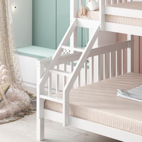 Bunk Bed Kids White 3ft Single Upper and 4ft6 Double Bottom Bunk Beds Wooden Pine Children Bedroom