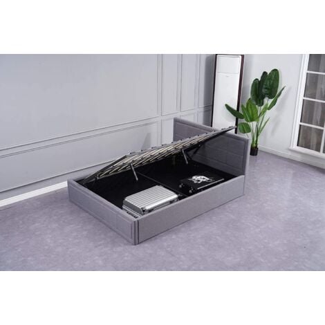 Ottoman Storage Bed 3ft Single Grey with 1 Mattress Wooden Fabric Bedroom