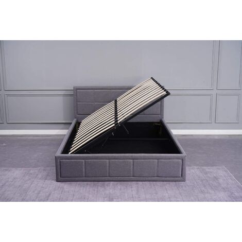 Ottoman Storage Bed 3ft Single Grey with 1 Mattress Wooden Fabric Bedroom