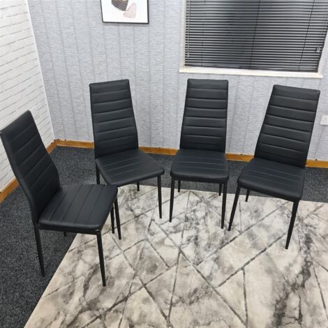 Dining Chairs Set of 4 Black Leather Kitchen Chairs (1/5)
