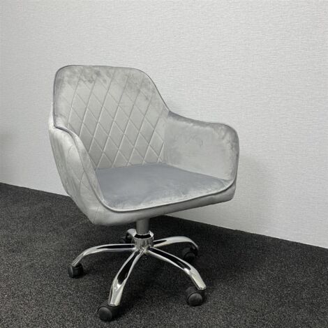 Office Chair grey velvet swivel with arms and wheels leisure home desk computer (1/5)