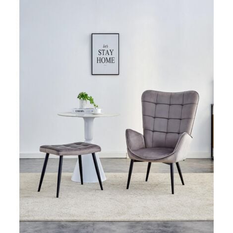 Recliner sofa lounge chair with footstool grey velvet sofa living room furniture