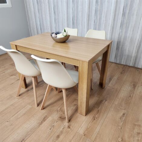 Dining table set with 4 cream tulip chairs – Oak effect MDF table 140x80cm – Faux leather seats – Easy assembly with instructions – Kosy Koala (1/5)