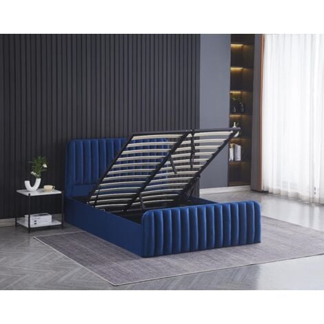Ottoman Gas Lift Storage Bed 4ft6 Double Blue Velvet Bedroom Furniture