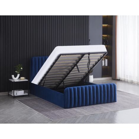 Ottoman Gas Lift Storage Bed 4ft6 Double Blue Velvet Bedroom Furniture