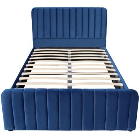 Ottoman Gas Lift Storage Bed 4ft6 Double Blue Velvet Bedroom Furniture