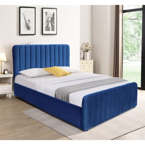Ottoman Gas Lift Storage Bed 4ft6 Double Blue Velvet Bedroom Furniture