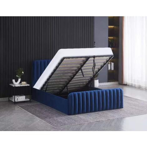 Ottoman Gas Lift Storage Bed 4ft6 Double with 1 Mattress Blue Velvet Bedroom