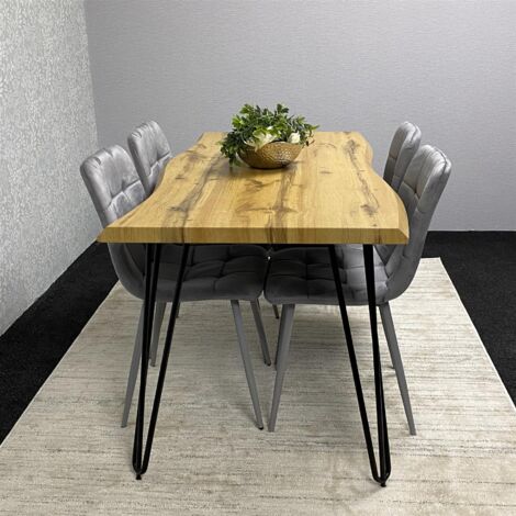 Wooden Dining Table and 4 Grey Velvet Chairs - Stylish Dining Room Furniture (1/5)