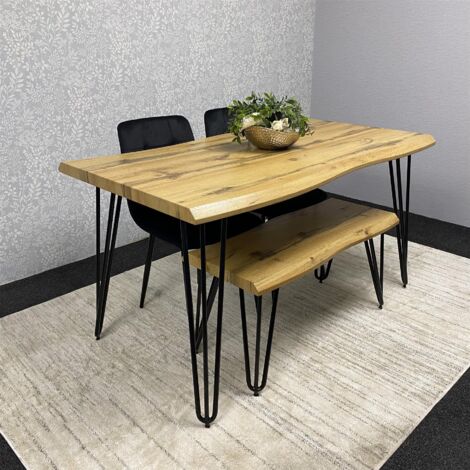 Wooden Dining Table with Bench and 2 Black Velvet Chairs - Stylish Dining Room Furniture (1/5)