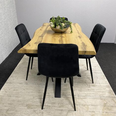 Wooden Brown Dining Table with 4 Black Velvet Chairs, Stylish Dining Room Furniture (1/5)