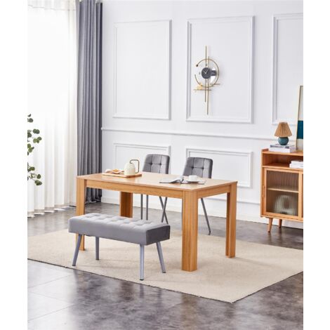 Dining Table and 2 Chairs With Bench Oak Effect Wood Table 2 Grey Velvet Chairs Dining Room (1/5)
