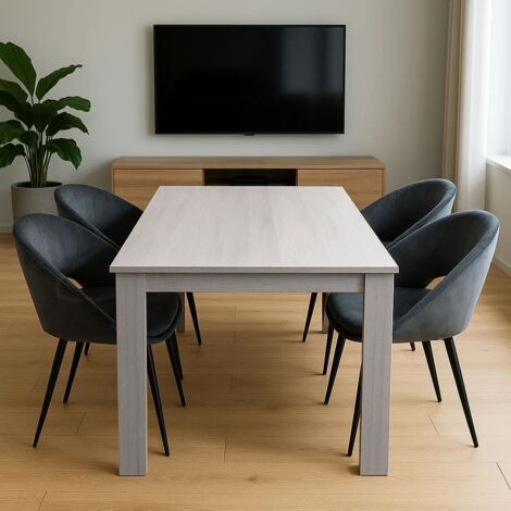 Kosy Koala Modern Rectangle Dining Table Set With 4 Grey Velvet Chairs ...