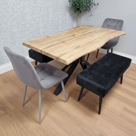 Modern Dining Table Set With 2 Grey Velvet Chairs And 2 Black Velvet ...