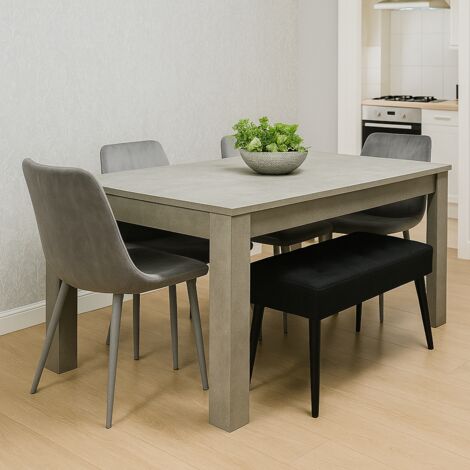 Modern Grey Dining Table Set with 4 Grey Chairs and 1 Black Bench ...