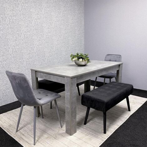 Grey Wooden Dining Table Set with 2 Grey Velvet Chairs and 2 Black ...
