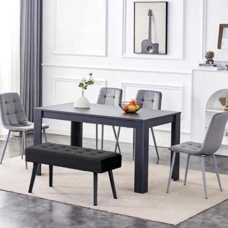 Kosy Koala Modern Dark Grey Dining Table Set with 4 Grey Velvet Chairs ...