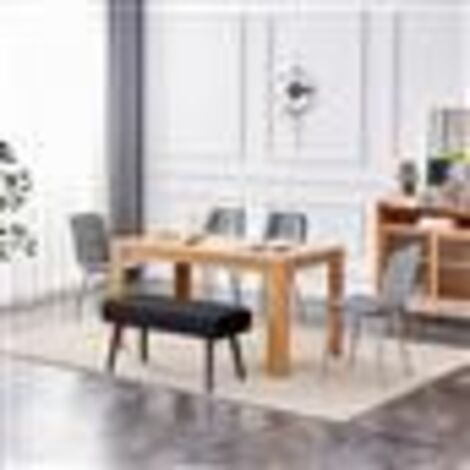 Dining Table and 4 Chairs With Bench Oak Effect Wood Table 4 Grey ...