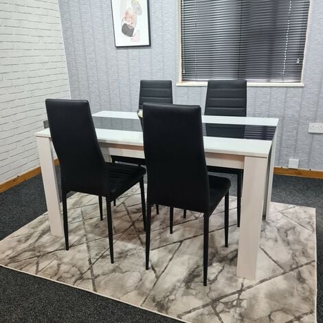 Kosy Koala White Wood Dining Table And, Dining Room Table With Black Leather Chairs