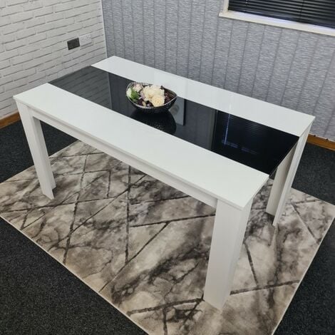 KOSY KOALA White and black wood dining Table 117cm length high glossy wood dining Table (table only no chairs)) - White and black