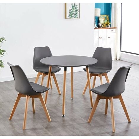 Dark Grey Dining Table, Round Modern Dining Table Set For 4