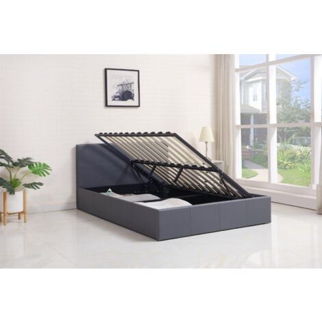 Ottoman Storage Bed grey small double 4ft leather bedroom furniture