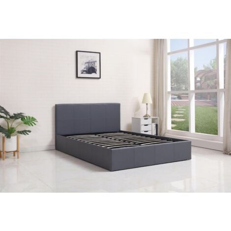 Ottoman Storage Bed Side Lift Opening grey leather double bed (Grey, 4ft6 DOUBLE) - Grey