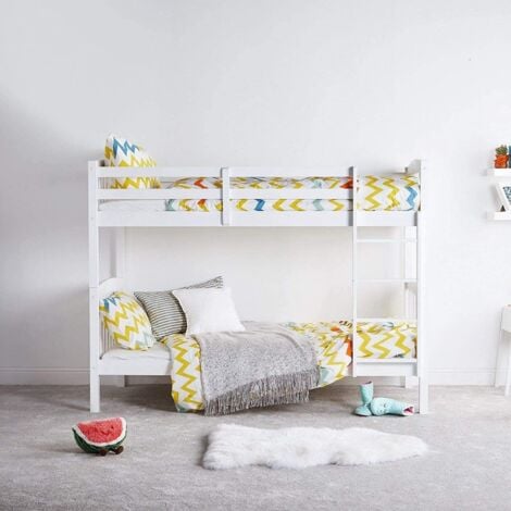BUNK BED & 2 MATTRESSES KOSY KOALA HEAVY DUTY STURDY WHITE WOOD BUNK BED COMES WITH 2 MATTRESSES3FT SINGLE BUNKBED SPLIT INTO 2 SINGLE BEDS FOR KIDS CHILDREN ADULTS 
