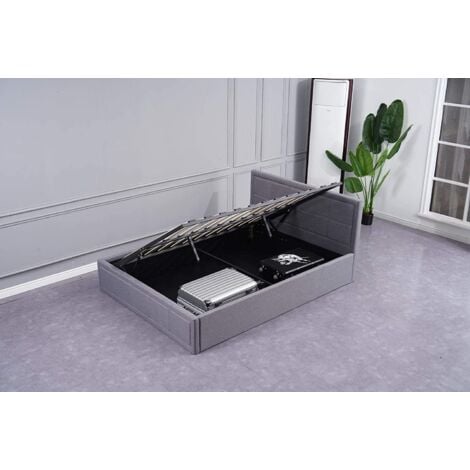 KOSY KOALA Grey Upholstered Storage Ottoman Gas Side Lift Bed Natural ...