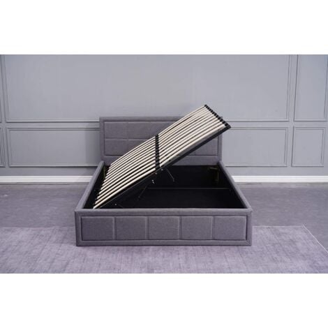 Ottoman Storage Bed Grey 4ft Small Double Wooden Fabric Bedroom