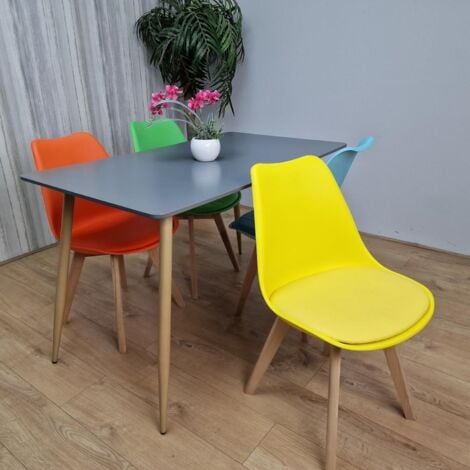 Dining Table and Chairs Dark Grey Wood Colourful Plastic