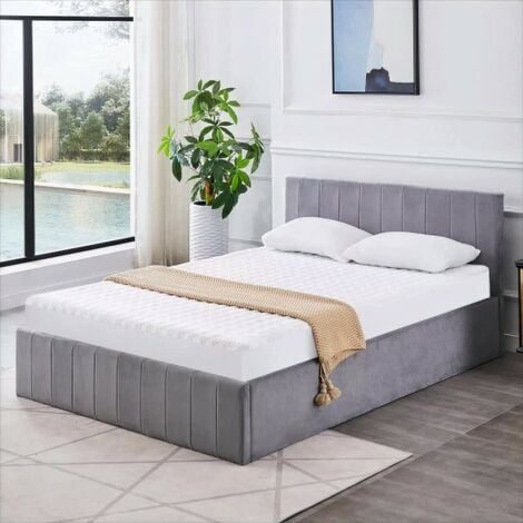 Pillow Back Velvet Bed - Double (135cm) - Grey