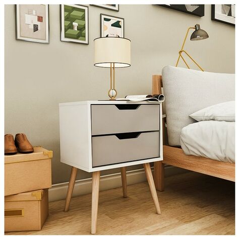 Kosy Koala Chic White grey Bedside Table Cabinet With Drawers