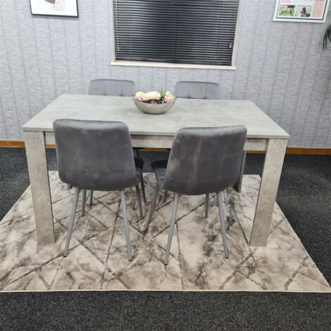 Dining Table and 4 Chairs Stone Grey Effect Wood Table 4 Grey Velvet Chairs Dining Room