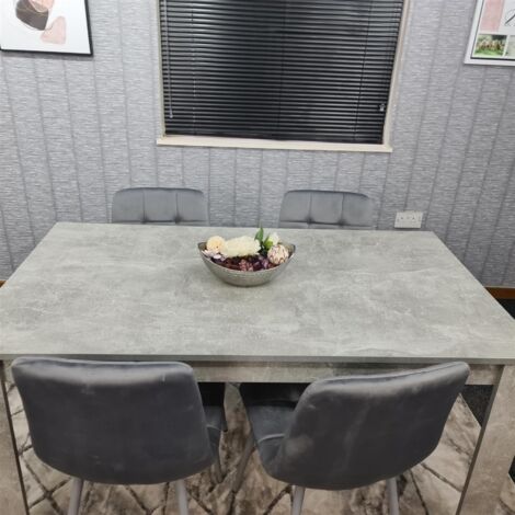 Dining Table and 4 Chairs Stone Grey Effect Wood Table 4 Grey Velvet Chairs Dining Room