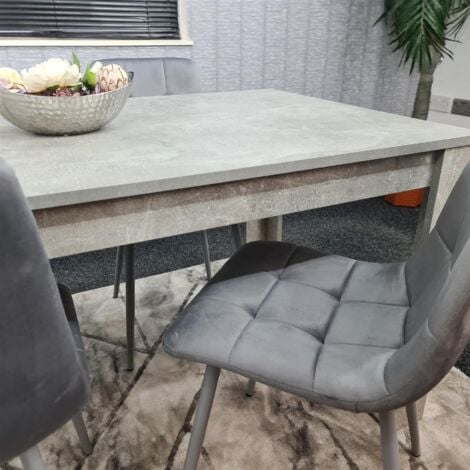 Dining Table and 4 Chairs Stone Grey Effect Wood Table 4 Grey Velvet Chairs Dining Room