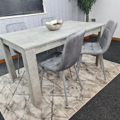 Dining Table and 4 Chairs Stone Grey Effect Wood Table 4 Grey Velvet Chairs Dining Room
